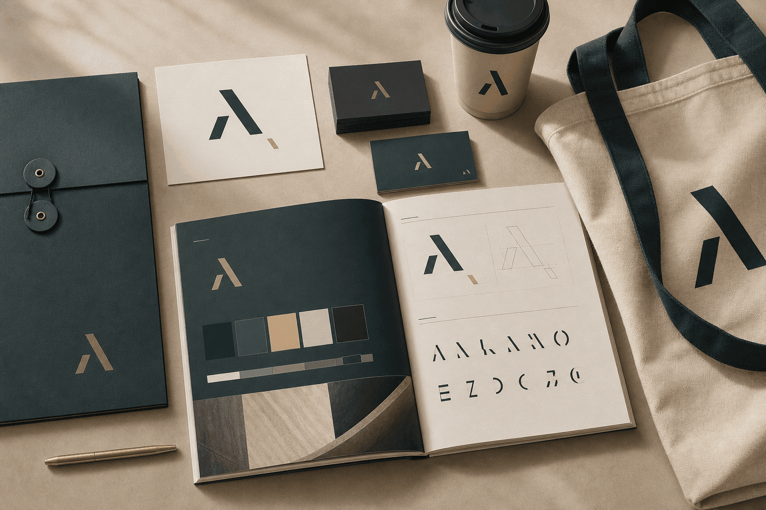 Aiva brand identity: logo, business cards, brand book and carriers