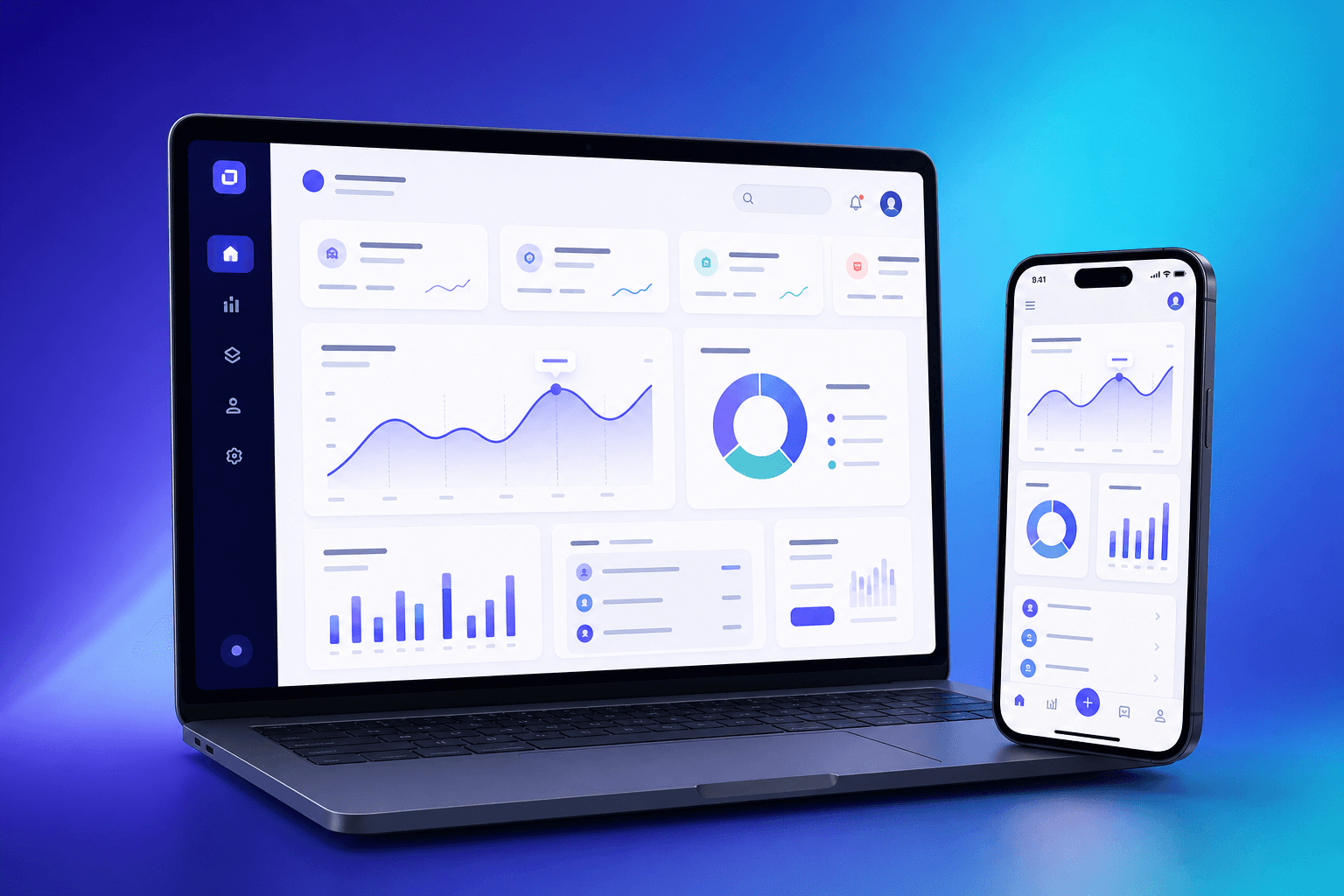 Puls product interface: dashboard on a laptop and a mobile app screen