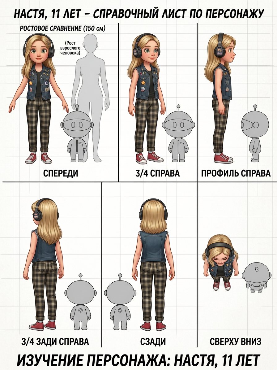 Справочный лист: Настя, 11 лет, шесть ракурсов с Решалусом